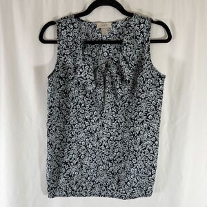 Loft Blouse Women's XS Blue Floral Sleeveless Ruffle Neckline 100% Polyester
